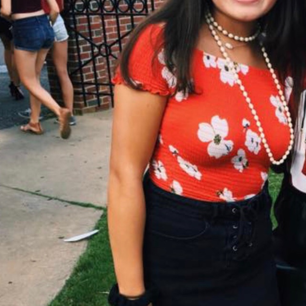 Red off the shoulder tube top